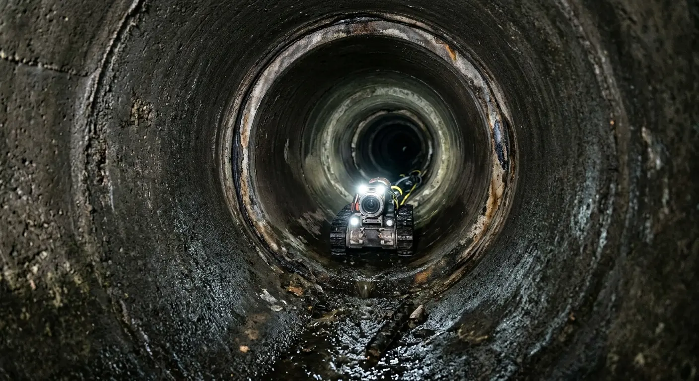 Robotic sewer camera inspecting pipe interior for Drain Snake Service in Greenfield